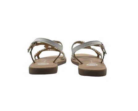 Sandalo in pelle con perline e strass