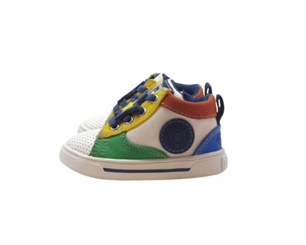 Sneaker primo passo in pelle e tela con lacci e zip