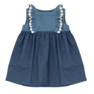 Vestito giromanica in denim con margherite