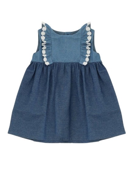 Vestito giromanica in denim con margherite