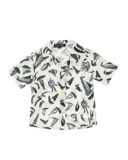 Camicia mezza manica con collo fantasia barche