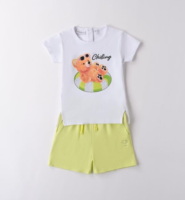 Completo t-shirt con stampa orsetto e short