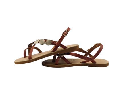 Sandalo in pelle con dischetti in micro glitter