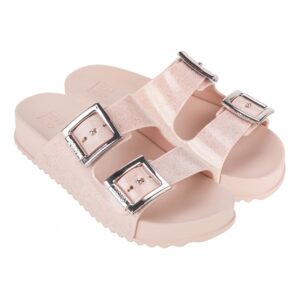 Ciabatta doppia fibbia con micro glitter