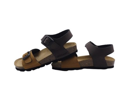 Sandalo eco pelle bicolor con doppia fibbia