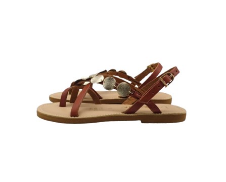 Sandalo in pelle con dischetti in micro glitter