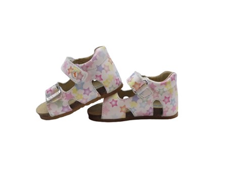 Sandalo primo passo in pelle con stelline velcro e fibbia