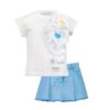 Completo t-shirt con fiore e gonna/pantalone