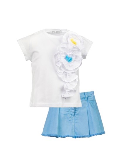 Completo t-shirt con fiore e gonna/pantalone