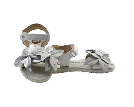 Sandalo in pelle con fiori e doppio velcro