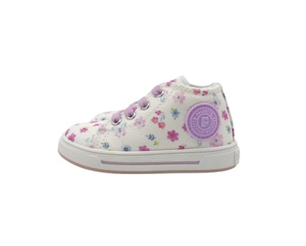 Sneaker primo passo in tela fantasia fiorellini con lacci