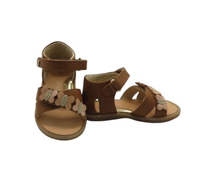 Sandalo in pelle con farfalline e doppio velcro