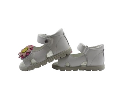 Sandalo primo passo in pelle con doppio velcro e fiore