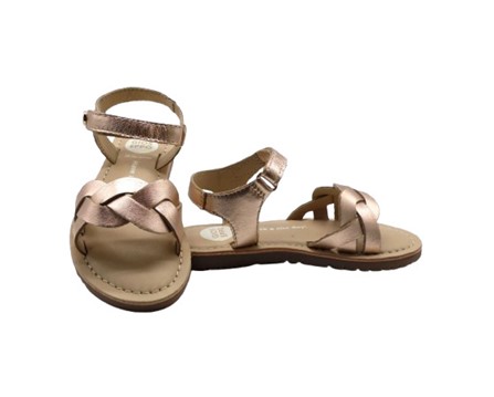 Sandalo in pelle laminata con intreccio e velcro
