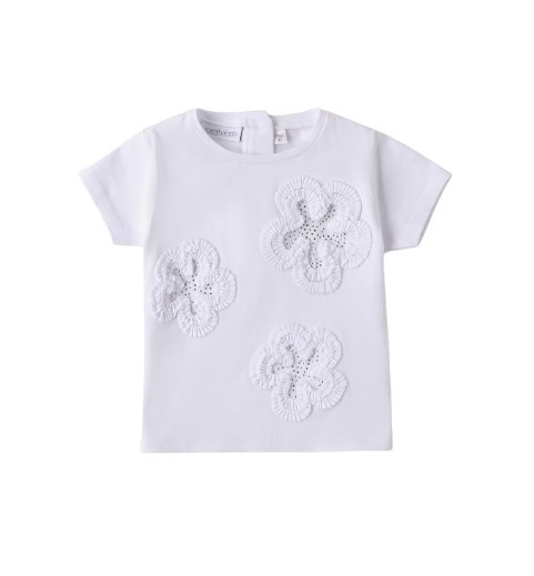 T-shirt mezza manica con applicazioni fiori