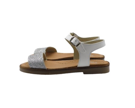 Sandalo in pelle e micro glitter con fibbia