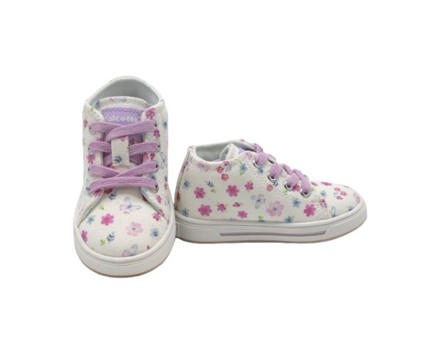 Sneaker primo passo in tela fantasia fiorellini con lacci