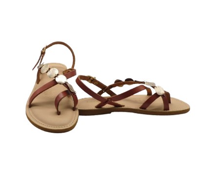 Sandalo in pelle con dischetti in micro glitter