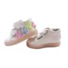 Sneaker primo passo in pelle con fiori ricamati e velcro