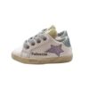 Sneaker primo passo in pelle e micro glitter con lacci e zip