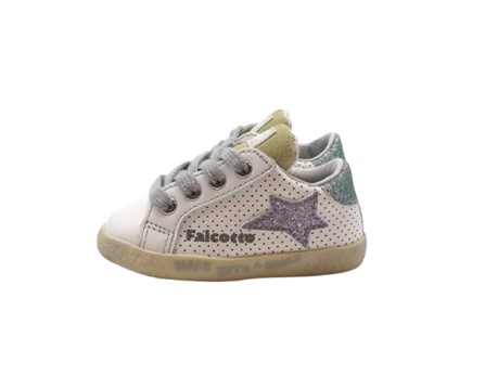 Sneaker primo passo in pelle e micro glitter con lacci e zip