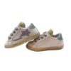 Sneaker primo passo in pelle e micro glitter con lacci e zip