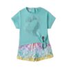 Completo t-shirt con unicorno in strass e short cuoricini