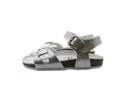 Sandalo in eco pelle laminata con doppie fibbie