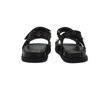 Sandalo in pelle con catena e borchie e velcro