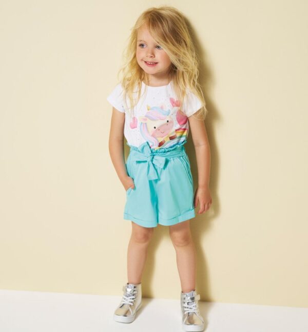 Completo t-shirt con stampa unicorno e short
