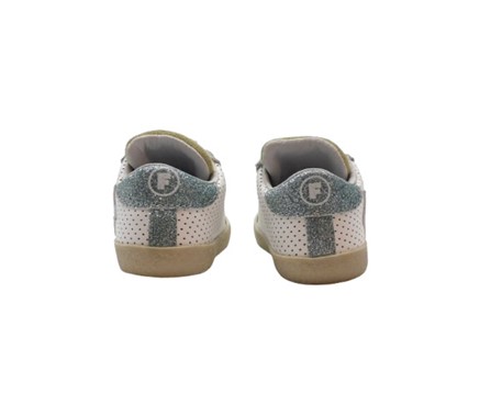 Sneaker primo passo in pelle e micro glitter con lacci e zip