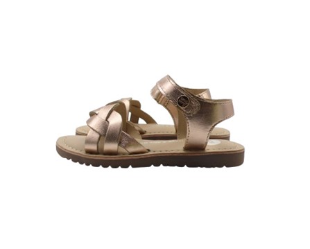 Sandalo in pelle laminata con intreccio e velcro