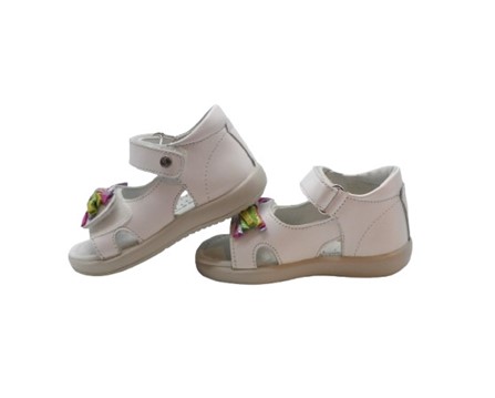Sandalo primo passo in pelle con fiocchetto e doppio velcro