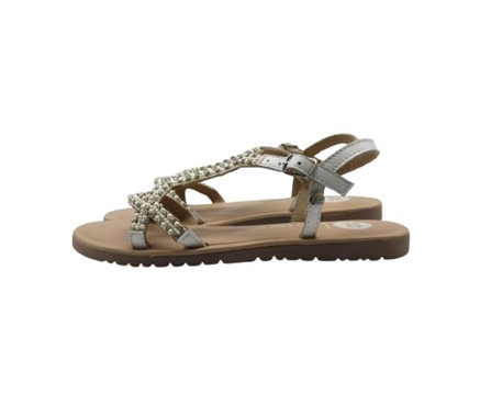 Sandalo in pelle con perline e strass