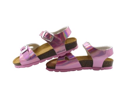Sandalo in vernice laminata con doppie fibbie