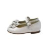 Ballerina in pelle con fiore e fibbia