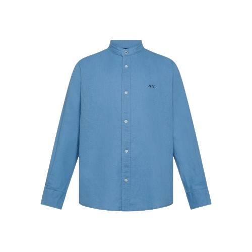 Camicia coreana in misto lino con ricamo logo
