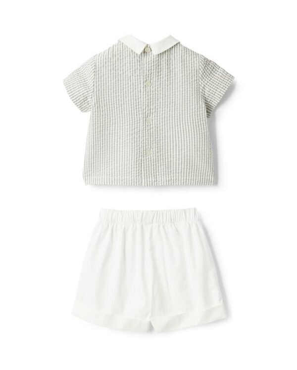 Completo camicia mezza manica a righe e bermuda con pince