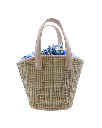Borsa in paglia con tessuto fiorato