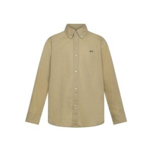 Camicia in misto lino con ricamo logo