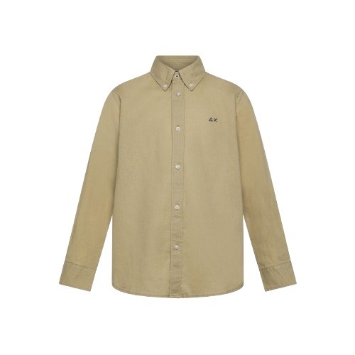 Camicia in misto lino con ricamo logo