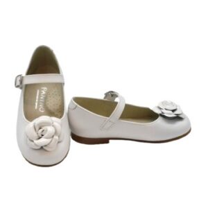 Ballerina in pelle con fiore e fibbia