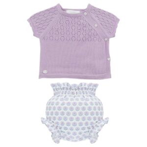 Completo maglia con trafori e coulotte fantasia floreale