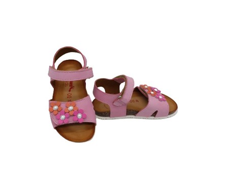 Sandalo in pelle con doppio velcro e fiorellini