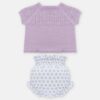 Completo maglia con trafori e coulotte fantasia floreale