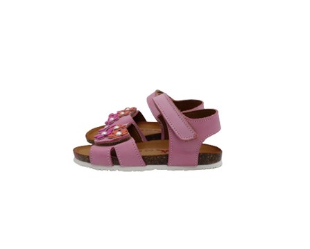 Sandalo in pelle con doppio velcro e fiorellini