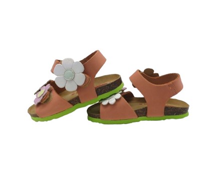 Sandalo in pelle con doppio velcro con margherite