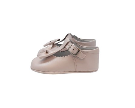 Scarpa culla in pelle con fiocco e fibbia