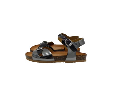 Sandalo in vernice e glitter con doppie fibbie