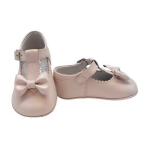 Scarpa culla in pelle con fiocco e fibbia